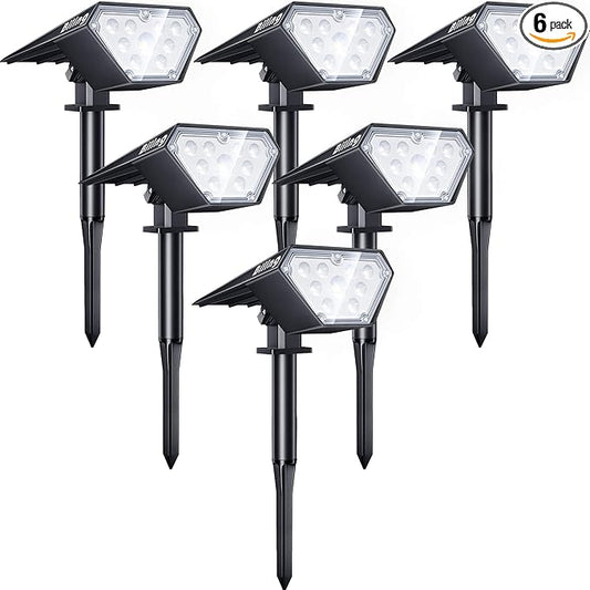 Biling Solar Spot Lights Outdoor, 2-in-1 Solar Landscape Lights 12 LED Bulbs Solar Powered Lights IP67 Waterproof Adjustable Wall Light for Patio Pathway Yard Garden Driveway Pool - White(6 Pack)