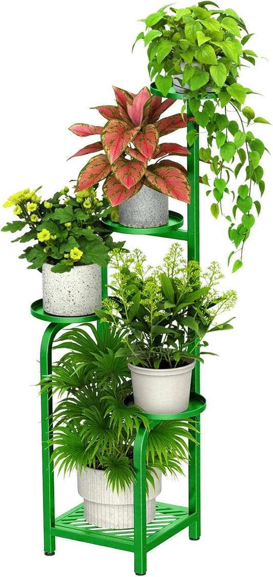 TOSKING 5 Tier Tall Plant Stand Indoor Outdoor, Heavy Duty Corner Shelf for Plants & Decor, Space Saving 3.9FT Metal Flower Pot Stand for Balcony, Garden, Living Room, Patio (Green)