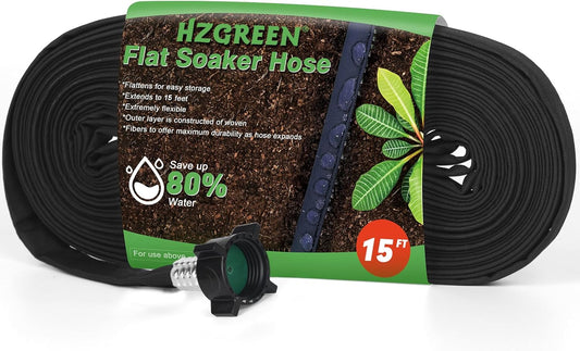 Flat Soaker Hose 15 FT,Drip Hose for Garden Beds Linkable Irrigation System Lightweight and Easy Watering for Tree Plant and Save 80% Water for You (15FT)