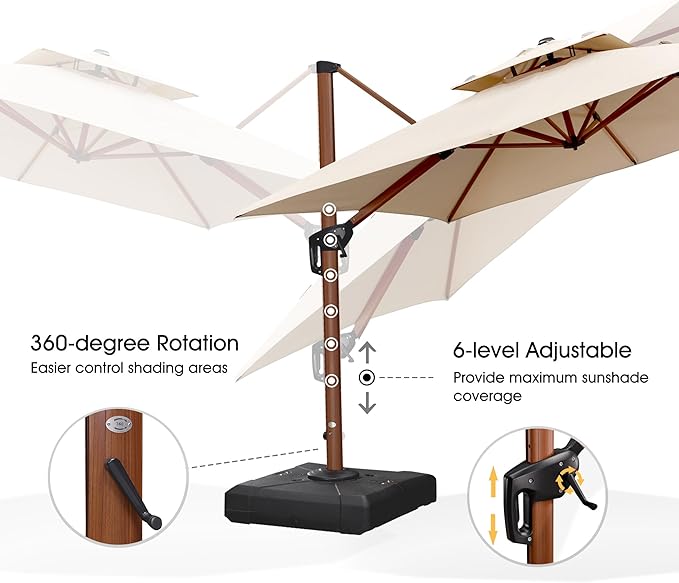 PURPLE LEAF Patio Umbrella with Base Outdoor Square Umbrella Large Cantilever Umbrella Windproof Offset Umbrella Heavy Duty Sun Umbrella for Garden Deck Pool Patio, 9ft Beige