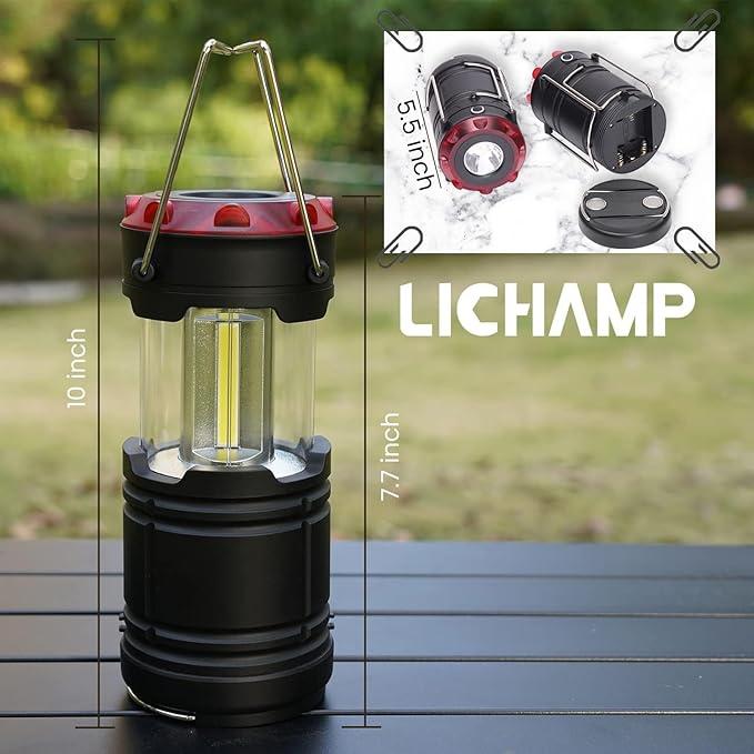 Lichamp 4 Pack Lantern Camping Essentials Lights, Battery Powered Collapsible Lanterns Flashlights with Red Strobe/SOS, Magnetic Base, for Power Outages, Hurricane, Tent Lights for Emergency