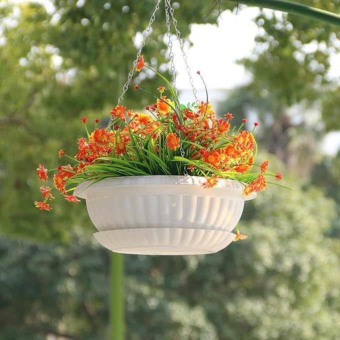 summer flower 12.59" Large Hanging Planters with Drainage Hole&Tray, Hanging Flower Pots Plastic Plant Hanger Holders Hanging Basket for Indoor Outdoor Home Garden Herb Succulent (Pack 3)