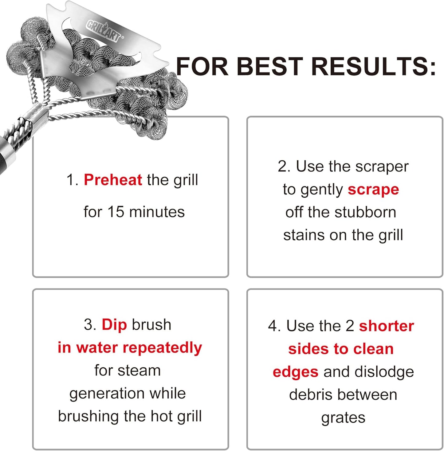 GRILLART Grill Brush for Outdoor Grill Bristle Free - Safe BBQ Grill Cleaner Brush - 18" BBQ Brush for Grill Cleaning Kit -Stainless Grill Cleaning Brush BBQ Grill Accessories Tools- Gifts for Men Dad