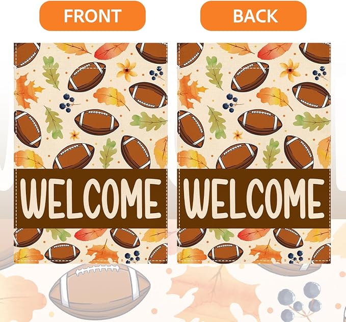 Welcome Fall Garden Flag Autumn Football Garden Flag 12x18 inch Double Sided Fall Maple Leaves Seasonal Flags for Yard Outside Lawn Patio (Flay 1802)