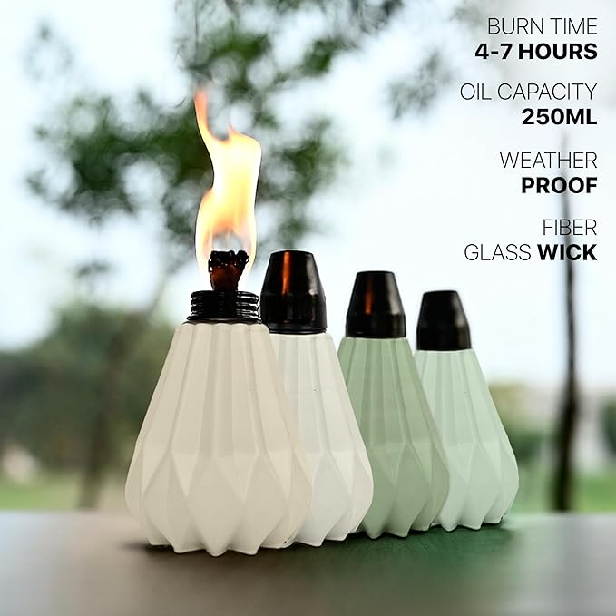 Deco Window Pack of 4 Table Torch for Indoor Outdoor Citronella Oil Tabletop Ceramic Lamp Landscape Multicolored Lantern with Fiberglass Wick & Cap for Garden Patio Yard Party Decor Light