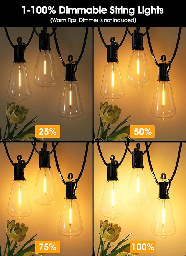 Brightown LED Outdoor String Lights 30FT for Patio with 16 Shatterproof ST38 Vintage Edison Bulbs, Waterproof Outside Hanging Lights for Backyard Deck Garden Party Xmas Decor, 2700K