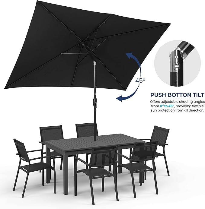 SUNVIVI OUTDOOR Patio Umbrella, 6.5' x 10' Rectangular Patio Umbrella, Metal Pole Square Outdoor Umbrella with Crank and Push Button Tilt, 6 Steel Ribs, Polyester Canopy