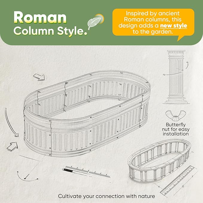 KING BIRD Raised Garden Bed Kit 2025 Upgraded Modular DIY Galvanized Planter Garden Box Outdoor for Gardening, Vegetables, Flowers, Elegant Roman Column Design, 71x24x24 in, Dark Grey
