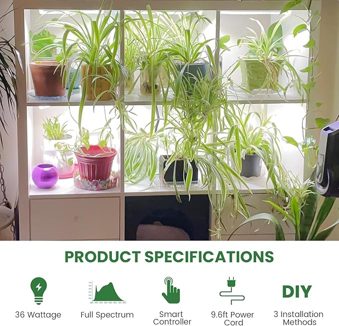 LED Plant Grow Light Strip, 36W 360 LEDs Grow Lights for Indoor Plants Full Spectrum with 6/12/16H Timer, 660nm/3000K/6000K Sunlike Grow Lamp for Seeds Starting Hydroponics Succulents