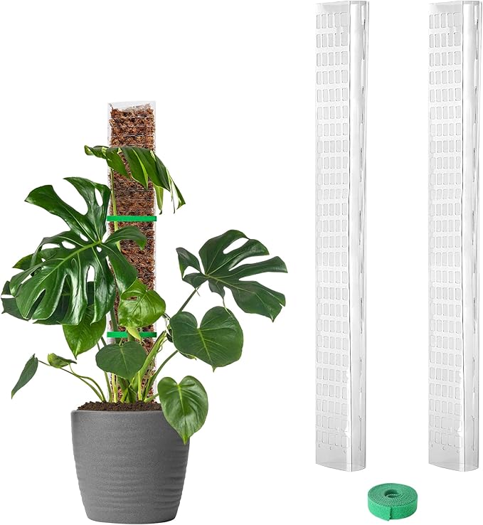 EOX 2 Pcs 24 Inch Plastic Moss Pole for Plants Monstera, Plant Poles for Climbing Plants, Plant Support for Indoor Plants Work with Sphagnum Moss, 45 Inch Moss Pole Set of 2, Garden Ties