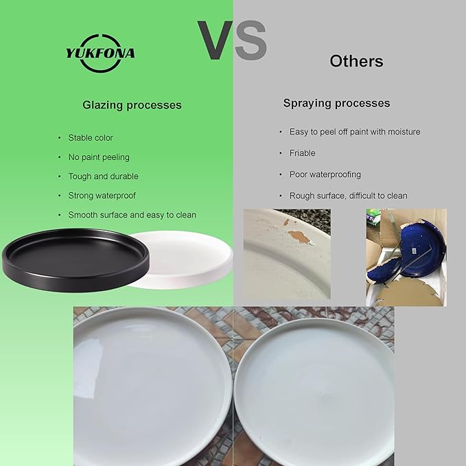 2 Pack Ceramic Plant Saucer Pot Tray 6 Inch, Planter Saucers 4 5 6 7 8 9 10 11 12 13 Inch for Indoors Outdoor, Durable Sturdy Flower Drainage drip Water Tray for Glazed Pots Base (6.4 Inch-Black)