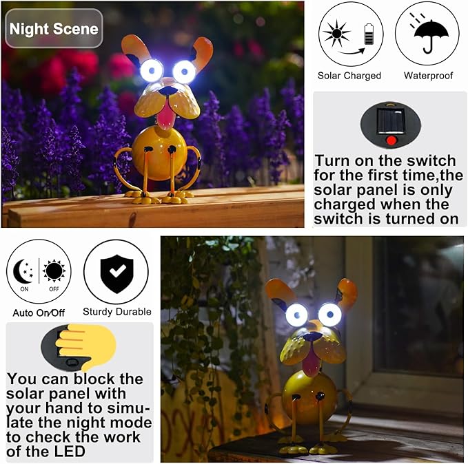 Dog Solar Lights Outdoor,Yard Art Metal Dog Statues,Outdoor Funny Dog Statue for Garden Decor Yard Lawn Ornaments