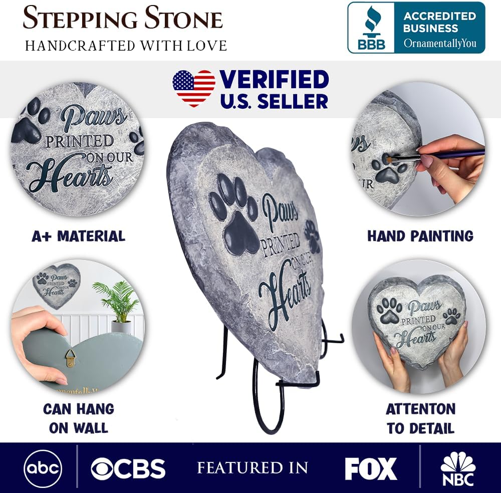 Elegant Resin Stepping Stone, Outdoor Garden Pathway Decoration (Paws Printed on Our Hearts Memorial Stepping Stone for Pet, 9.5" Dog Funeral and Pet Cemetery Decor)