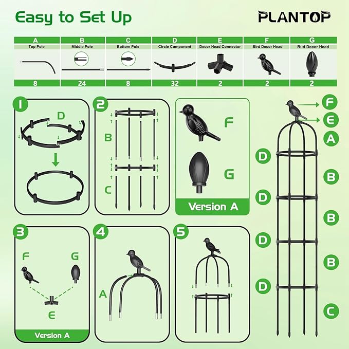 2 Pack Garden Obelisk Trellis for Climbing Plants Outdoor, 6.6FT Tall Rustproof Plant Trellis Climbing Plant Support, Garden Tower Trellis for Potted Plant Flowers Vegetable Vine Indoor