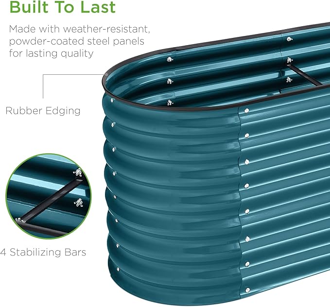 Best Choice Products 8x2x2ft Metal Raised Garden Bed, Oval Outdoor Deep Root Planter Box for Vegetables, Herbs w/ 4 Support Bars, 215 Gal Capacity - Peacock Blue