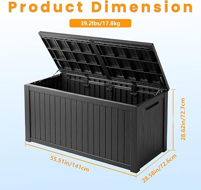 200 Gallon Outdoor Storage Box - Waterproof Patio Deck Box for Outside Deliveries, All-Weather Resin Bin with Lock for Cushions & Tools, UV-Resistant, Matte Black