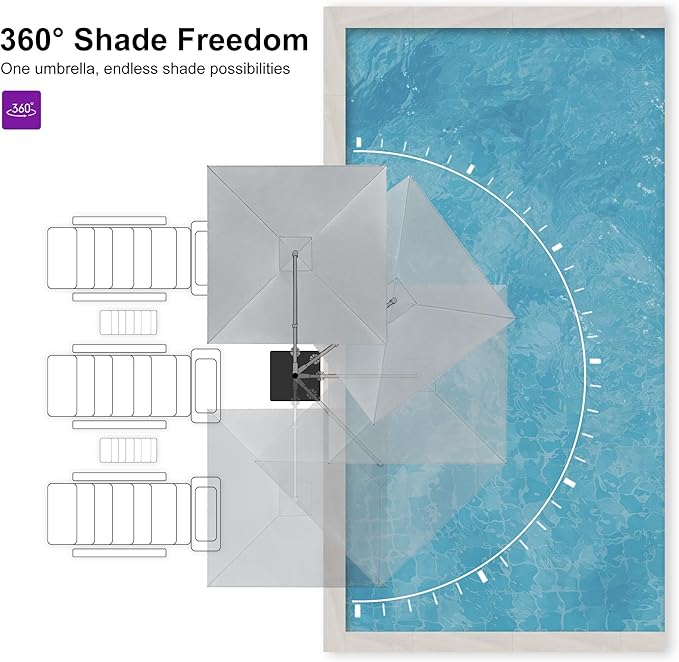 PURPLE LEAF 9 FT Cantilever Patio Umbrella Outdoor Aluminum Offset Square Umbrella with 3 Years Fade Resistance Recycled Fabric and 360-degree Rotation for Deck Pool Garden, Pebble Grey