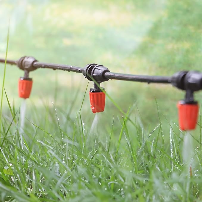 Three-Way Atomizing Nozzle for 1/4 inch Drip Irrigation Tubing, 30 Pcs Adjustable Micro Spray Irrigation Emitters with Anti-leak Lock Nut No Leak Barbed Emitter Fittings for Sprinkle System