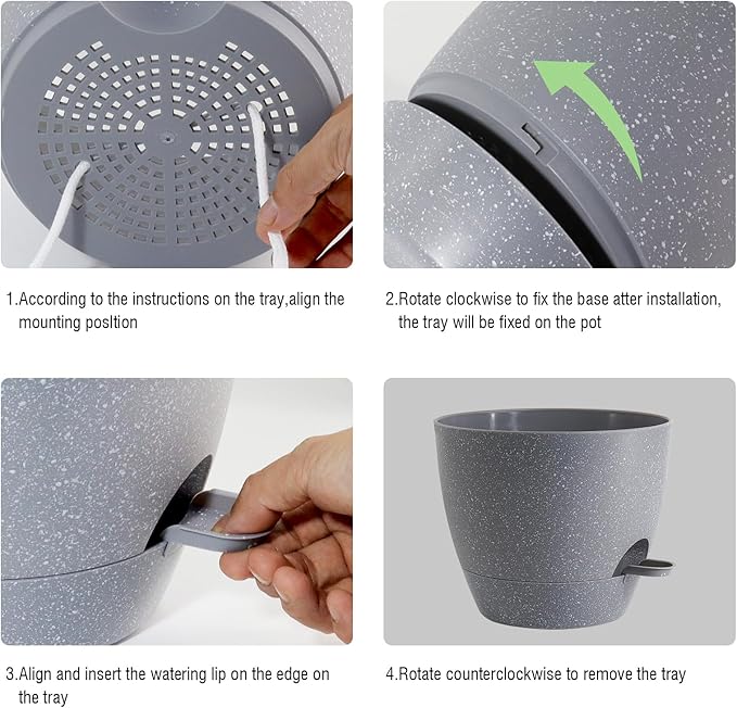 Large Self Watering Pots, 12/10/9 Plastic Planters with High Drainage Holes and Deep Reservoir for Indoor Outdoor Garden Plants and Flowers, Grey Speckles