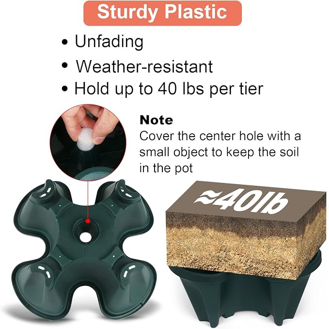 Vertical Planter 4 Tier Stackable Planters Garden Planters Strawberry Herb Flower and Vegetable Planter Indoor Outdoor Gardening Pots with Removable Wheels and Tools