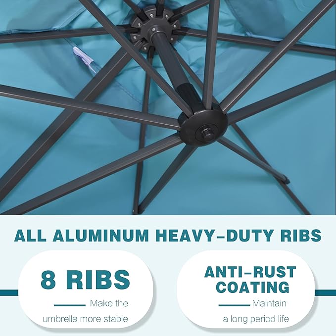 PURPLE LEAF 9' X 11.5' Patio Umbrella with Base Outdoor Cantilever Rectangle Umbrella Offset Umbrella with 360-degree Rotation for Garden Deck Pool Patio, Turquoise Blue