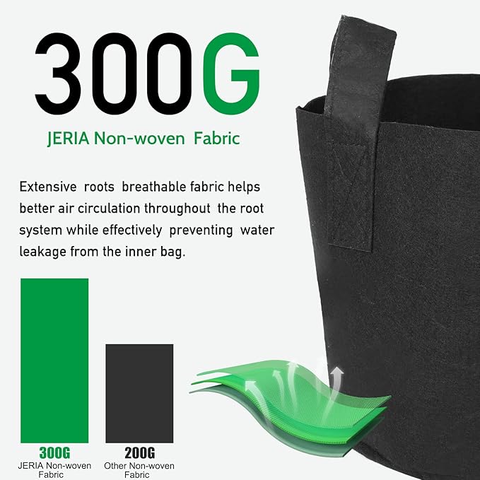 JERIA 12-Pack 3 Gallon, Vegetable/Flower/Plant Grow Bags, Aeration Fabric Pots with Handles (Black), Come with 12 Pcs Plant Labels