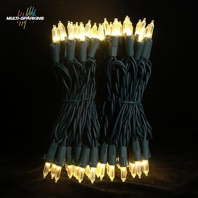 MULTI-SPARKING White Christmas LED Lights - 100 Count Warm White Holiday String Lights for Tree, Party, Wedding, Indoor and Outdoor Use, 33 Feet Green Wire, UL Certified, Connectable