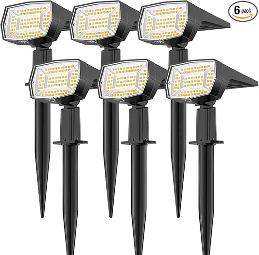 Fabrito 72 LEDs Solar Spot Lights Outdoor Waterproof, 3 Modes Landscape Spotlights, Dusk to Dawn Solar Powered Flood Wall Lights for Outside, Solar Garden Lights for Yard Porch 6 Pack (Warm White)
