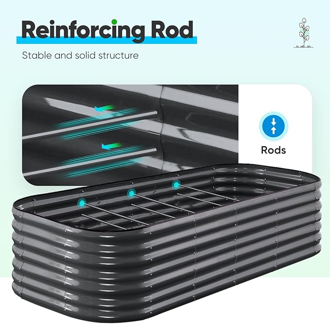 Quictent Galvanized Raised Garden Bed Kit, 6x3x2 ft Oval Metal Planter Box Tall for Vegetables Outdoor Backyard, Rubber Strip Edging Included, Dark Gray