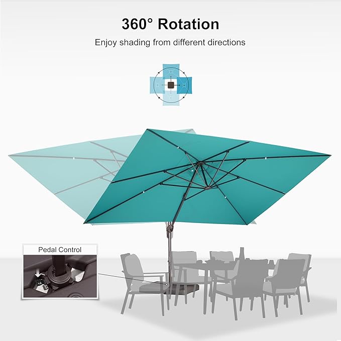 PURPLE LEAF 10' X 13' Patio Cantilever Umbrella Rectangle Umbrella Outdoor with Aluminum Offset Hanging and 360° Rotation for Pool Garden Deck Patio, Turquoise