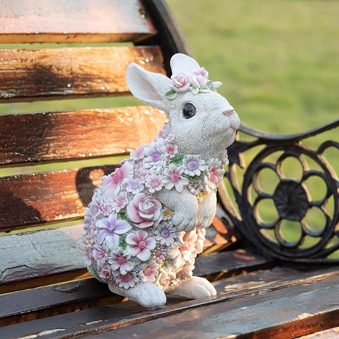 Rabbit Statue Outdoor Statues Bunny Figurines Garden Decor Resin Easter Decorations Bunnies Gifts Home House Kitchen Figurine Patio Lawn Yard Art Housewarming Funny Decoration (10inch)