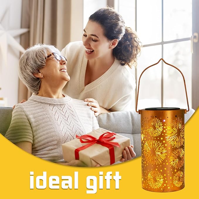 Mothers Day Gifts, 2 Pack Fireworks Solar Lanterns Outdoor Hanging Lantern Lights, Waterproof LED Garden Decorative Light for Patio Yard Pathway Lawn Front Porch Tree