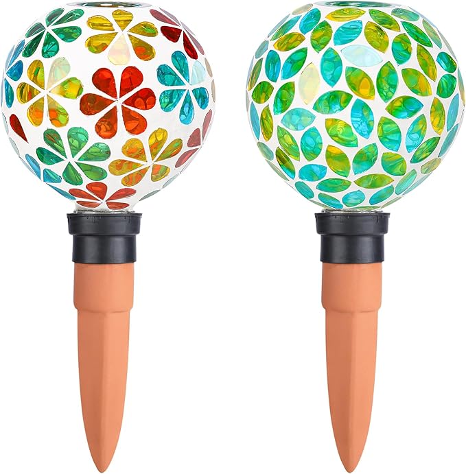 Plant Watering Globes Mosaic Self Watering Stakes 2 Pack Large Self Watering Planter Insert Automatic Watering Device Outdoor Indoor Decoration