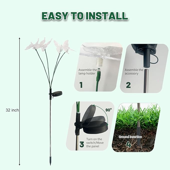 Solar Garden Lights, 2 Pack with 8 Butterfly Swaying Solar Lights Outdoor Decorations, Multi-Color Changing LED Solar Light Stakes, Solar Yard Lights for Garden Patio Lawn Yard Pathway Decor
