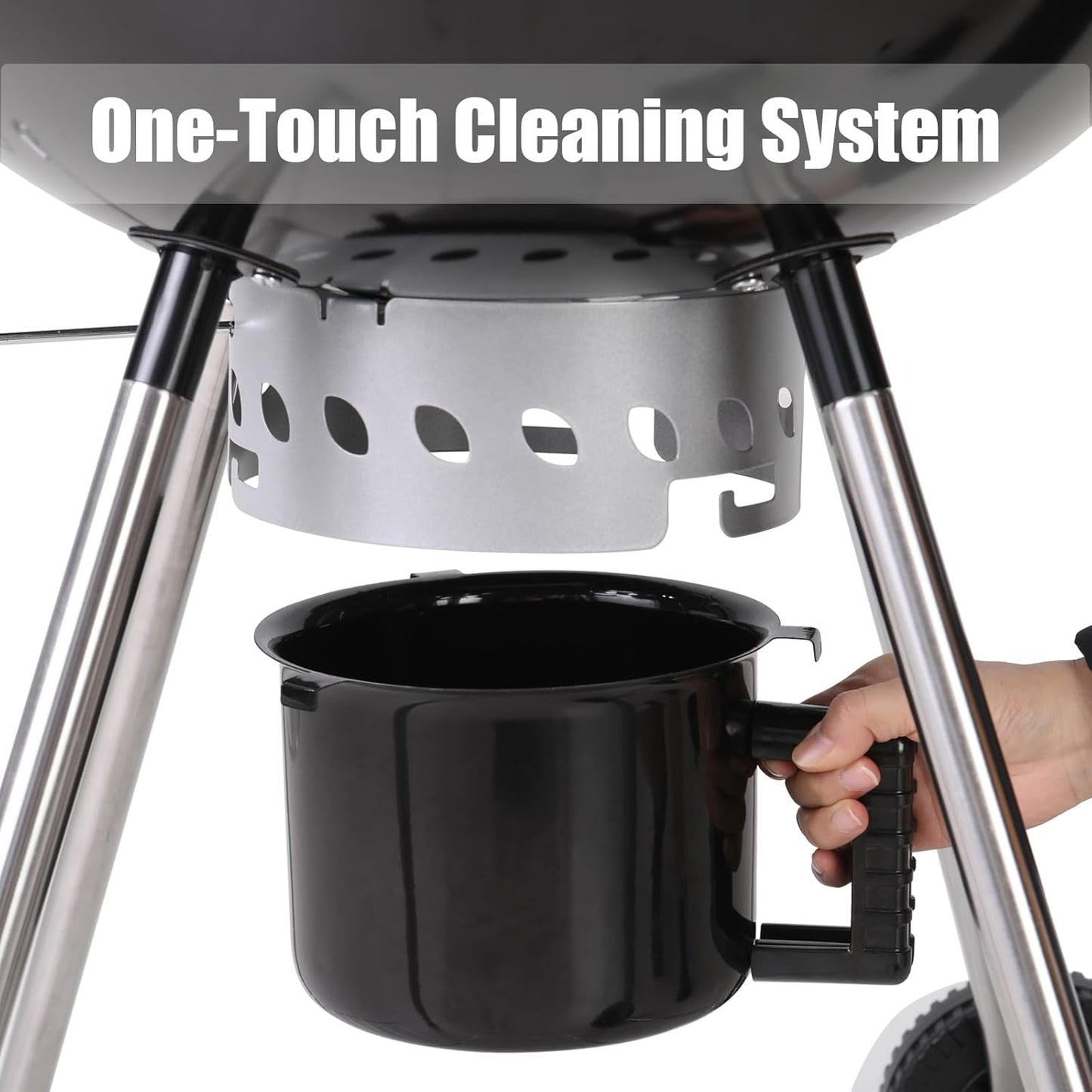 GREEN PARTY 18 inch Kettle Charcoal BBQ Grill with Wheels, Portable Charcoal Grill with Porcelain-Enameled Lid & Ash Catcher for Outdoor Cooking Barbecue Camping Picnics Tailgating