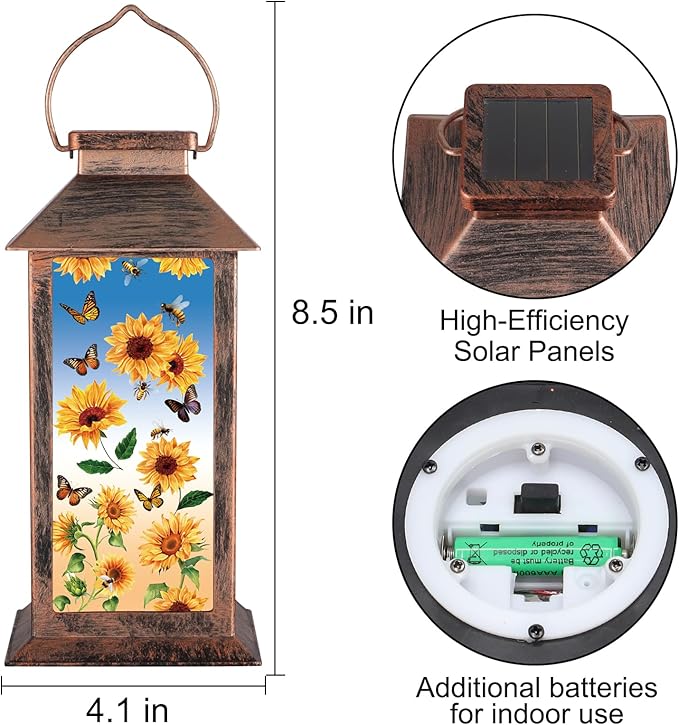 Solar Lantern Outdoor Waterproof Sunflower Butterfly Garden Decor Birthday Gifts for Women Mom and Grandma Solar LED Plastic Decorative Hanging Light for Yard(Sunflower Butterfly)