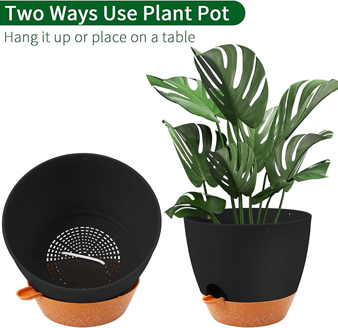 GARDIFE Large Hanging Planter, 12 inch Hanging planters for Indoor. Outdoor Plants, Self Watering Plant Pot, Plant Hanger, Black