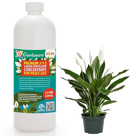 Premium Liquid Peace Lily Plant Fertilizer - 3-1-2 Concentrate for Indoor Plants and Flowers by Gardenera | Organic Plant Food for Peace Lily - 32oz