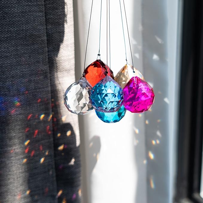 10 Pack Crystal Ball 1.18"/30mm Prism Sun Shine Catcher Rainbow Pendants Maker, Hanging Crystals Prisms for Windows, for Feng Shui, for Gift (Multi-Colors)