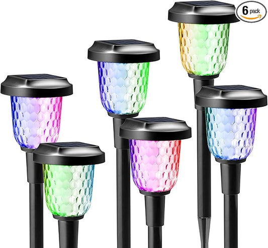 Solar Outdoor Lights,6 Pack Dream Dynamic Solar Pathway Lights,Waterproof Color Changing Solar Walkway Lights Maintain 10 Hours of Lighting for Garden, Landscape, Path, Yard, Patio, Driveway