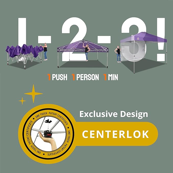 CROWN SHADES 10x10 Pop Up Canopy with 1 Side Wall - Beach Tent with One Push Setup - Outdoor Sun Shade for Events, Parties, Camping - Gazebo with STO-N-Go Cover Bag (Purple)