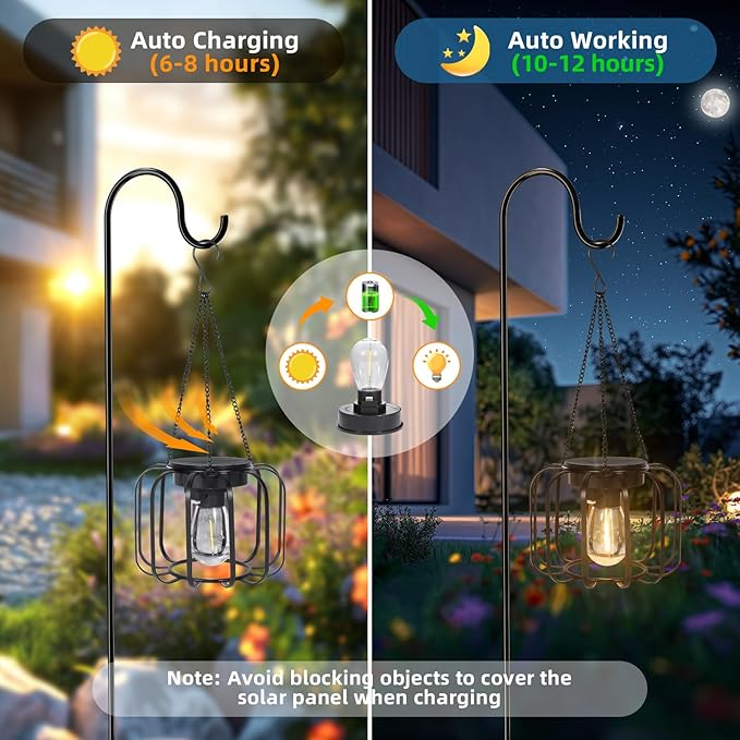 Solar Lanterns Outdoor Waterproof - Hanging Solar Lights for Outside - Tree Lights with Hook for Decoration Outdoor for Patio Garden Yard Pathway Porch- 2 Pack