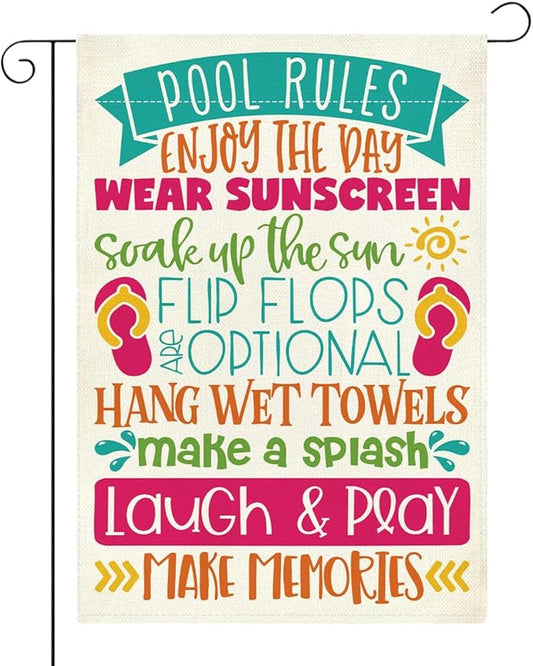 Patio Summer Clearance Pool Garden Flag Welcome to Our Patio Sign Outdoor Decorations Small Double Sided Burlap art Stained Glass Style Garden Flags 12 x 18 Inch for Outside