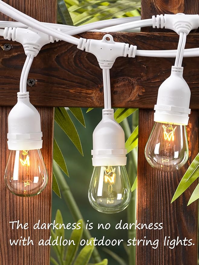 addlon 96FT(48FT*2) Outdoor String Lights White Commercial Grade Weatherproof Strand, 36 Edison Vintage Bulbs, 30 Hanging Sockets 6 Spare Bulbs, ETL Listed Decorative Lights for Patio Garden