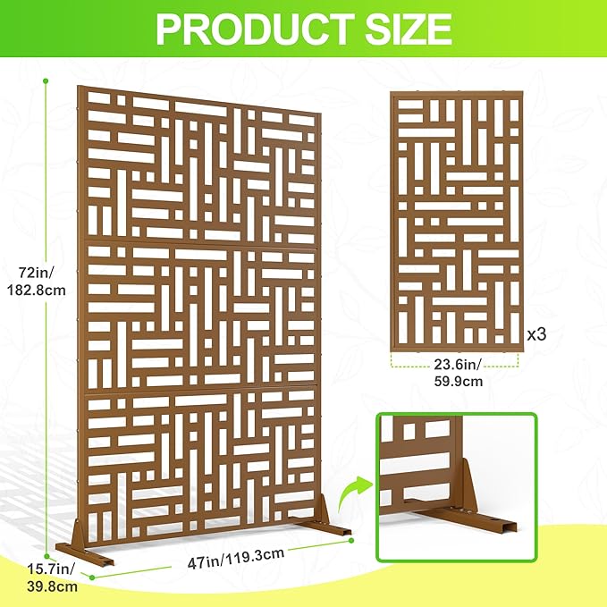 Outdoor Privacy Screen,72" H×47" W Metal Privacy Screen, Freestanding Privacy Fence Panels for Patio