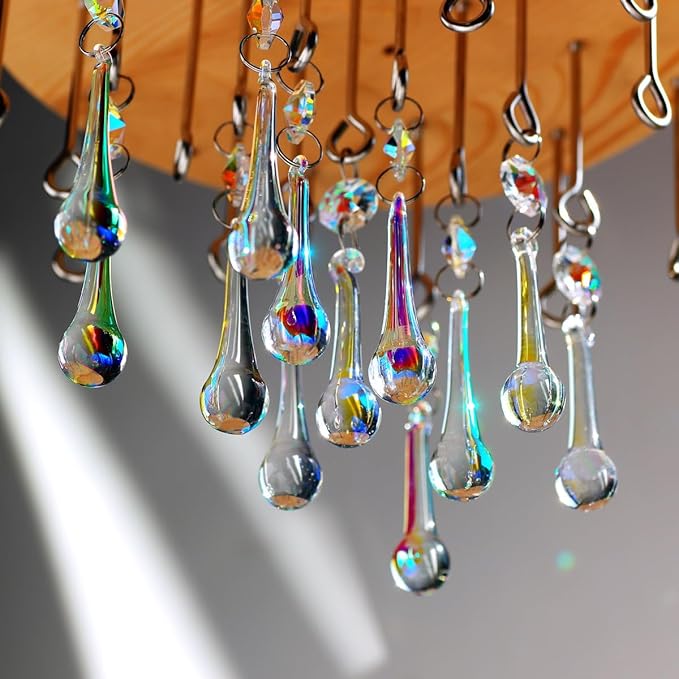 12pcs Raindrop Crystal Chandelier Prisms Parts, Hanging Crystals Beads for Chandeliers, Home Decoration