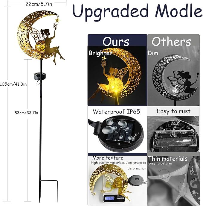 Solar Fairy Garden Decor for Outside,Solar Garden Lights Outdoor Decorative,Patio Fairy Garden Statues Decor,Yard Decor,Lawn Ornaments,Metal Yard Art,Unique Angel Gifts for Women,1PC