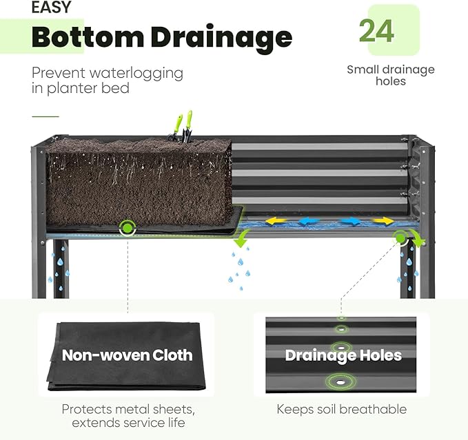 KING BIRD Large Raised Garden Bed with Cover Galvanized Elevated Planter Box with Legs 48×24×56 in for Backyard, Patio, Balcony, 400lb Capacity, Dark Grey