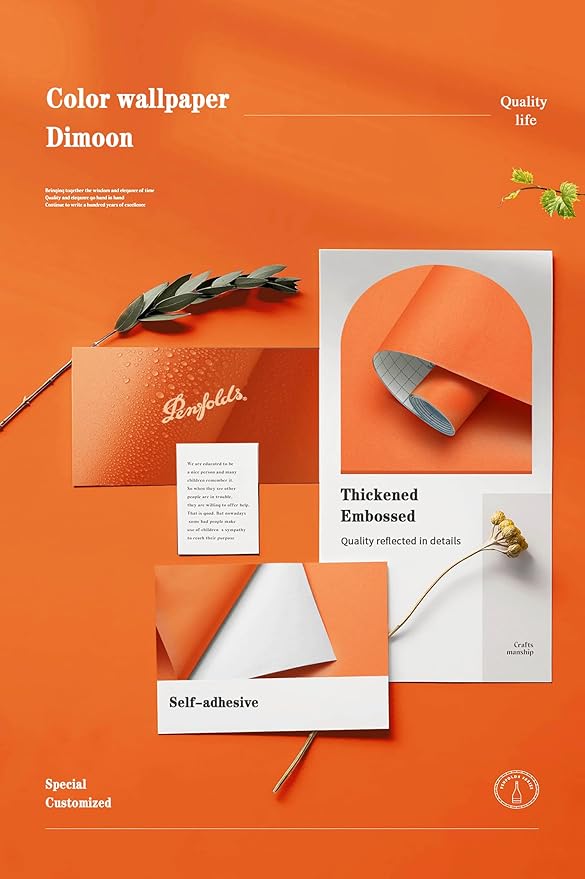 Dimoon 236''x17.7'' Orange Peel and Stick Wallpaper Contact Paper Modern Self Adhesive Wall Paper Removable Renter Friendly Textured Solid Color Shelf Vinyl Roll (236''x17.7'',Tropical Orange)