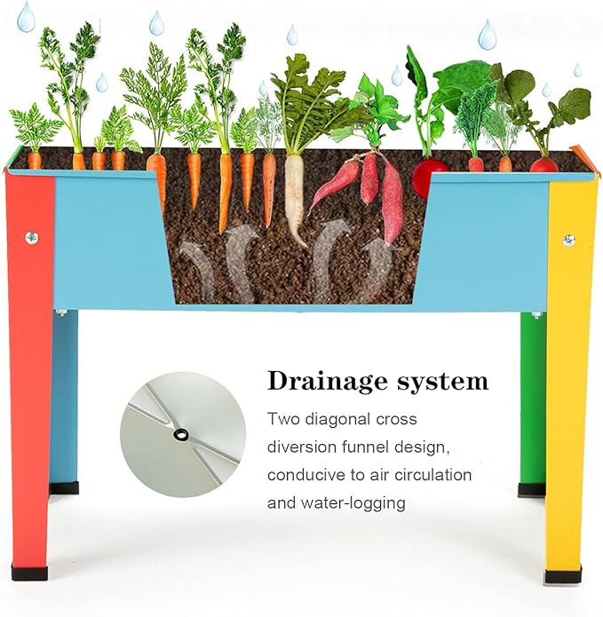 Raised Garden Bed With Legs, Galvanized Planter Box for Herbs and Vegetables (Multi-Colored)